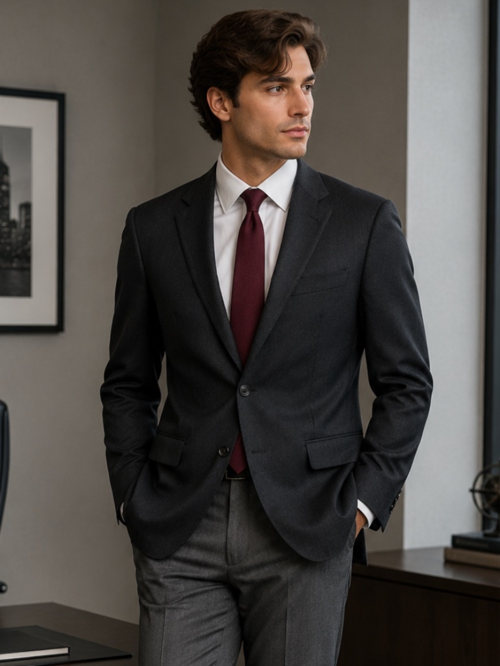 Jos A Bank Men's Charcoal Gray Wool Two Button Sport Coat Blazer Suit Jacket